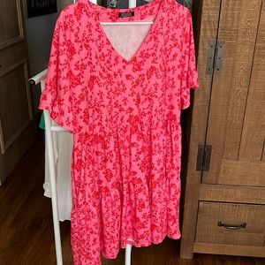 Red and pink floral dress